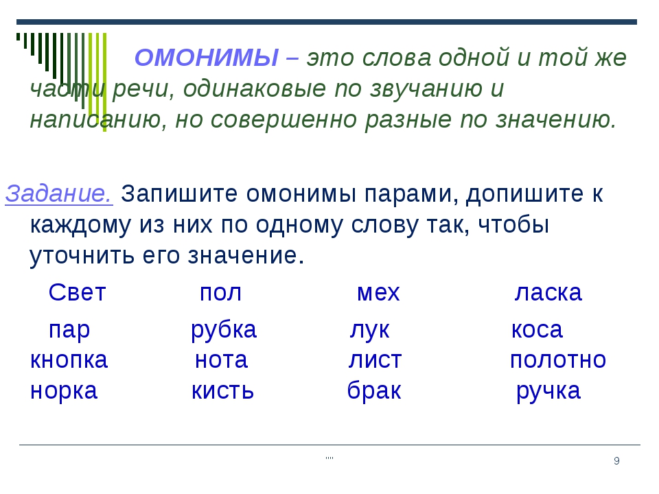 Омонимы в русском языке: омофоны, омографы, омоформы