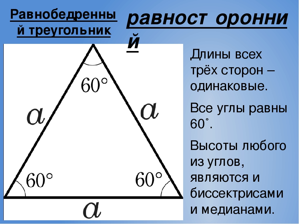 Свойства и признаки равнобедренного треугольника, формулы