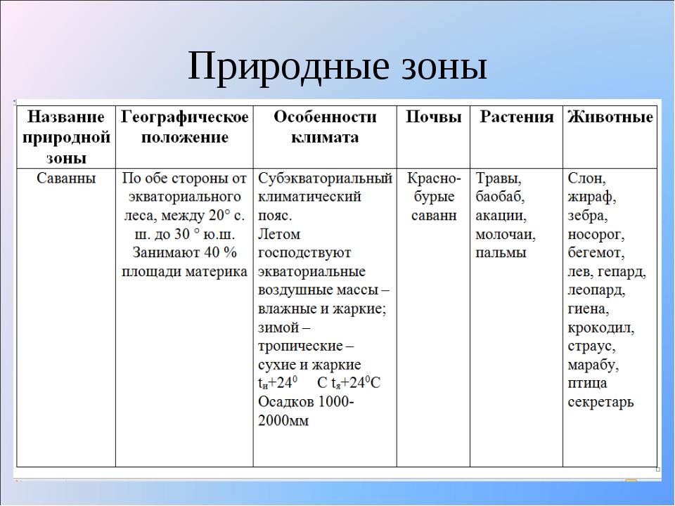 План описания природной зоны 7 класс география