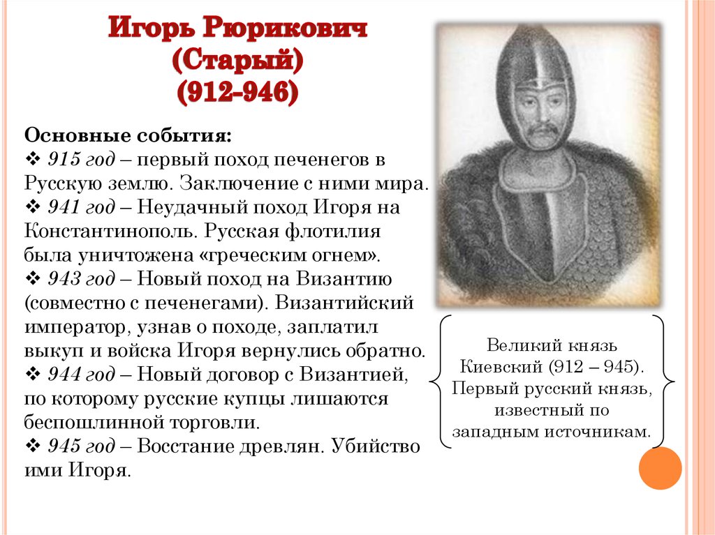 Первые русские князья и их деятельность ️ таблица с датами правления