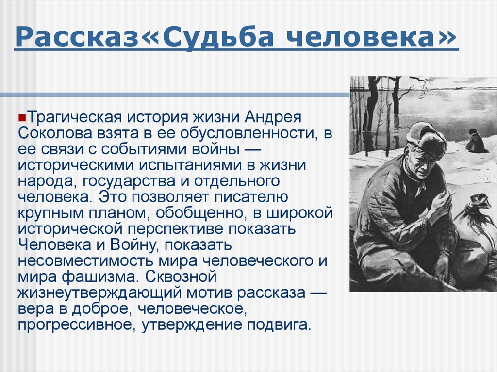 Кем был главный герой судьба человека. Судьба человека 1956. Михаи́ла Шо́лохова «судьба́ челове́ка»..