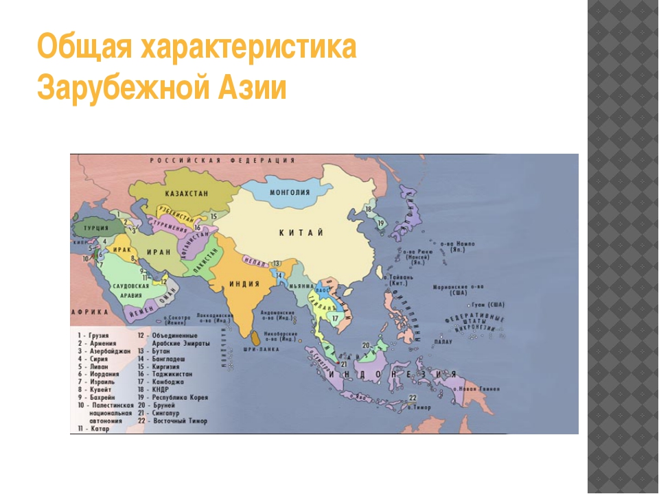 Субрегионы зарубежной Азии на карте. Зарубежная Азия контурная карта страны и столицы. Государства зарубежной азии на карте