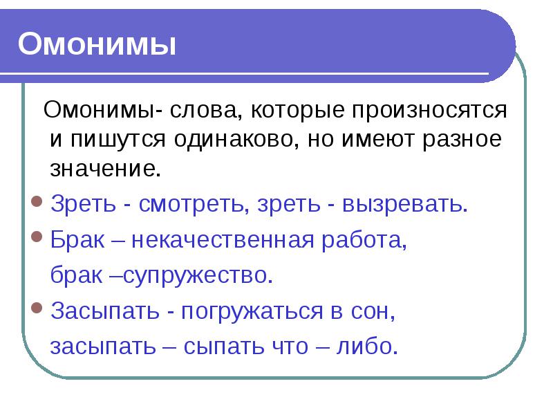 Омонимы – примеры слов в русском языке, виды (2 класс)