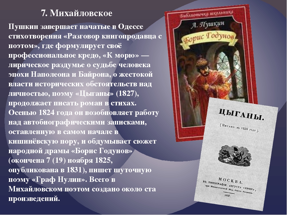 Пушкин в михайловском ️ какие произведения написал пушкин в ссылке
