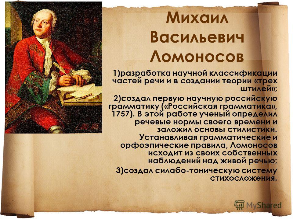 Деятельность м в ломоносова в развитии и популяризации русского литературного языка проект